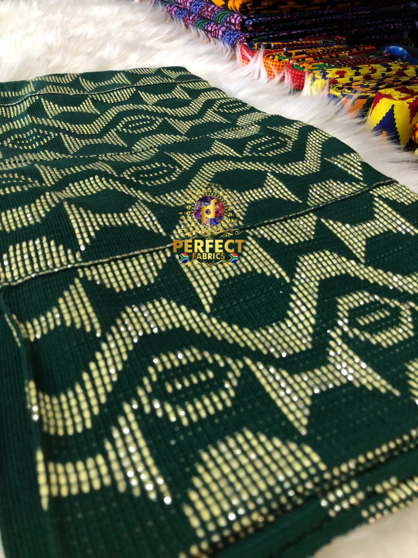 Green & Butter Cream Ashanti Kente