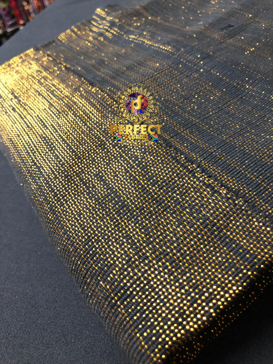 Black with Rich Gold Shimmery Plain Kente