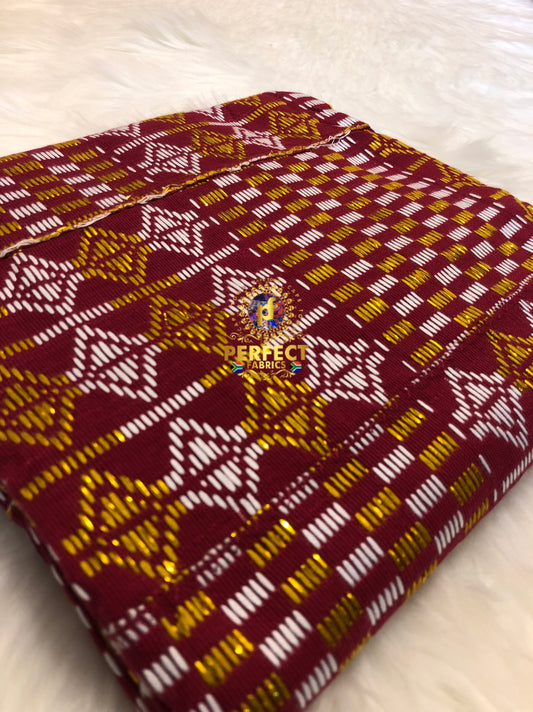Maroon, White & Gold Ashanti Kente