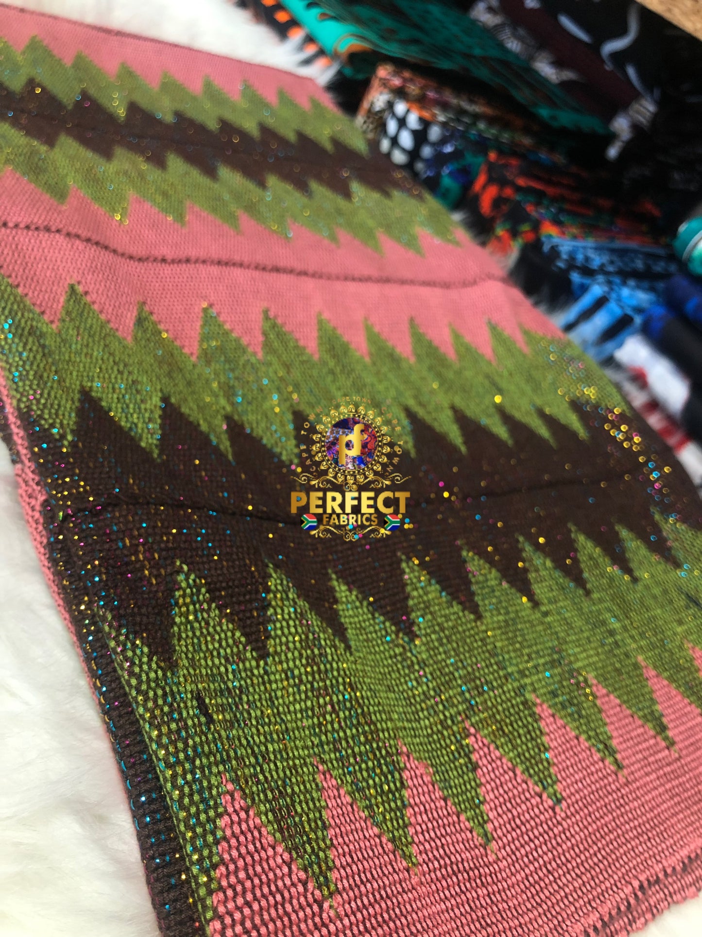 Peach, Green & Brown Ashanti Kente