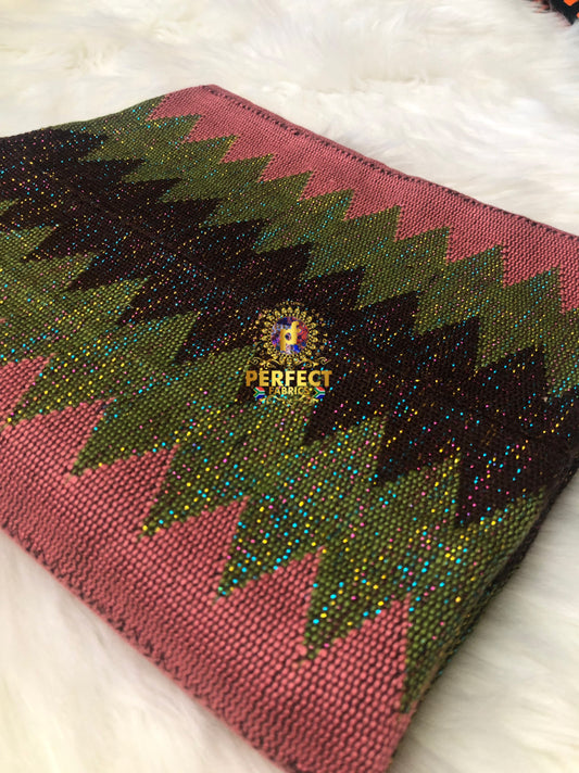Peach, Green & Brown Ashanti Kente