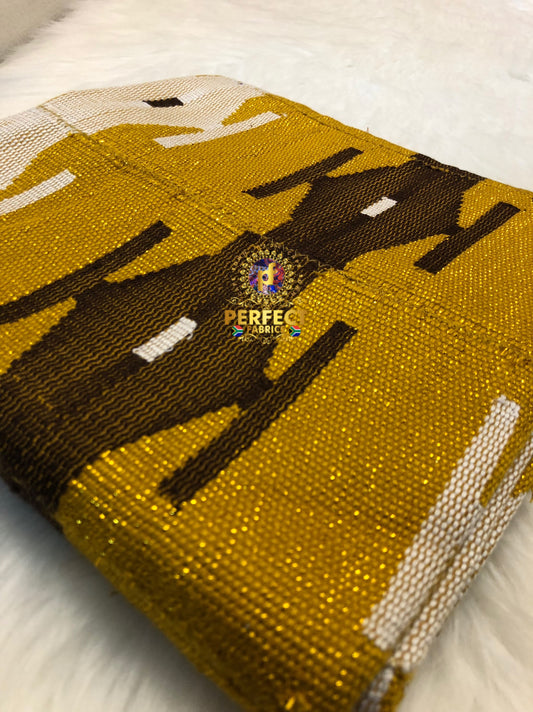 Brown, Gold & White Ashanti Kente