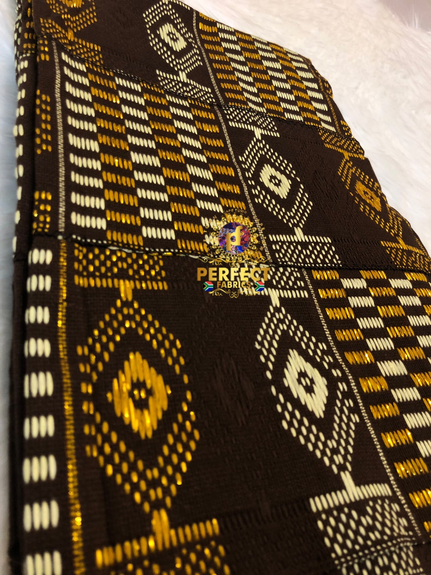 Brown , Cream & Gold Ashanti Kente