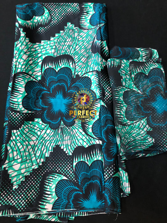 Green & Blue Floral Ankara Silk Set