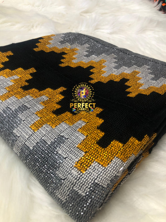 Gold, Grey & Black Ashanti Kente