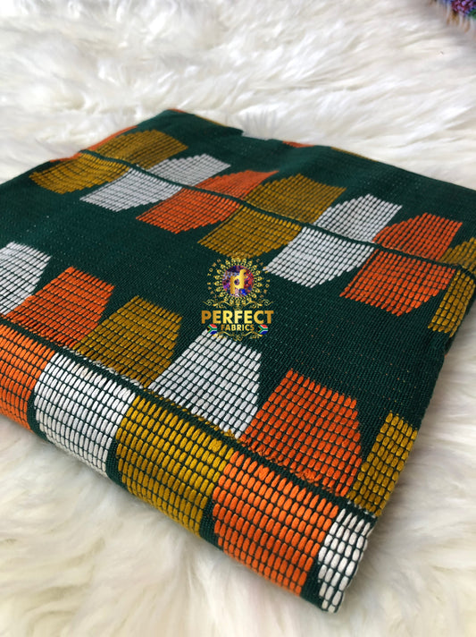 Green, White, Orange & Gold Ashanti Kente
