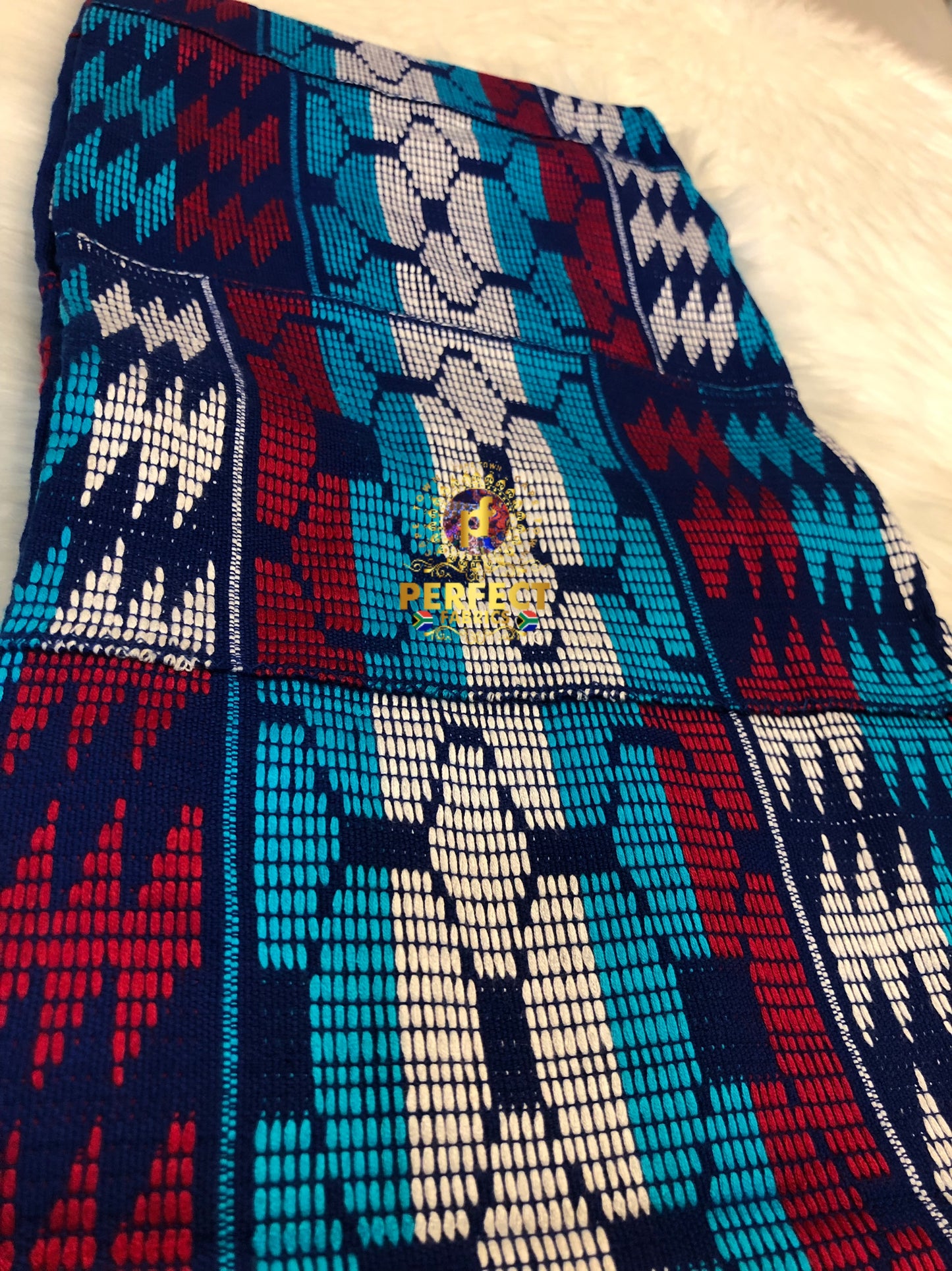 Unique Blue, White & Red Ashanti Kente