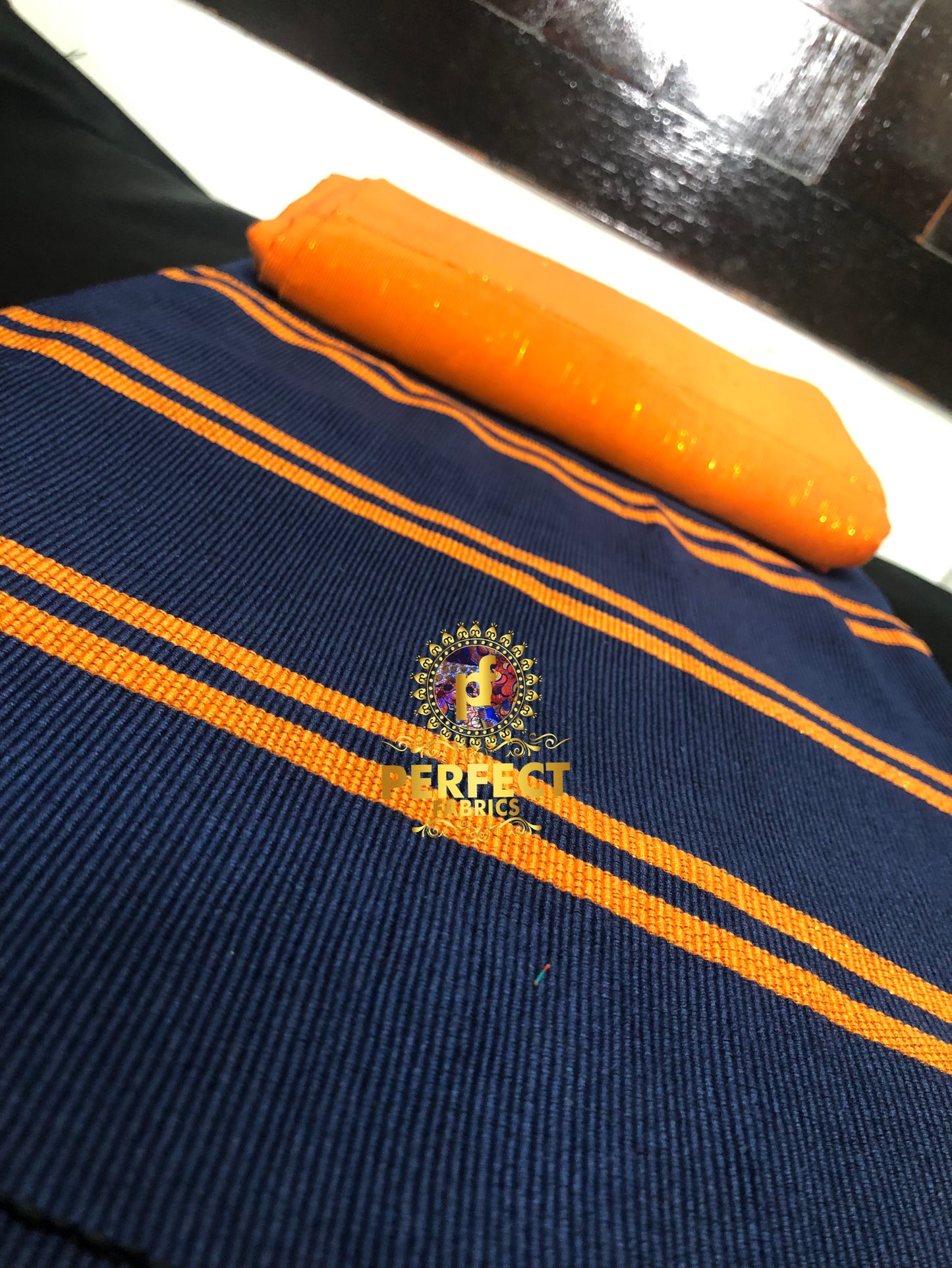 Dark Blue & Orange Fugu Kente Set