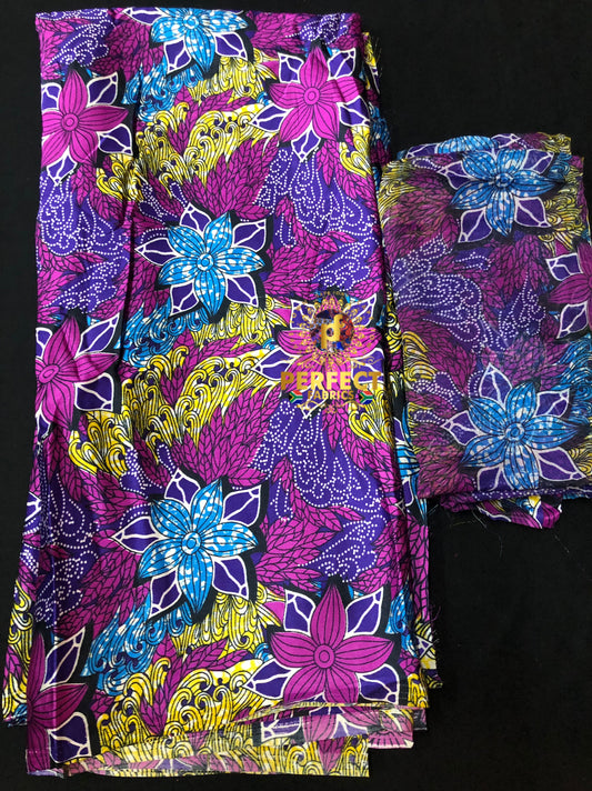 Purple Floral Silk Ankara Set
