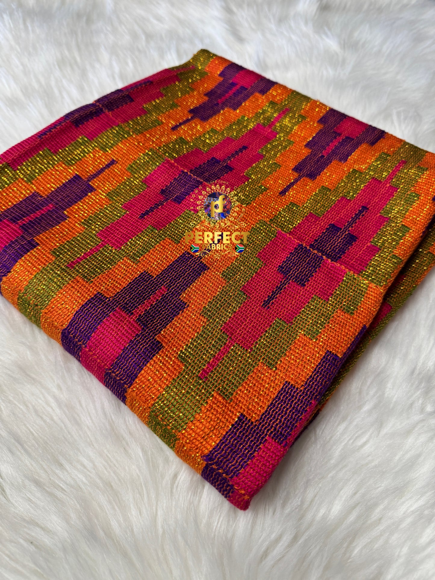 Orange, Pink, Purple & Olive Ashanti Kente
