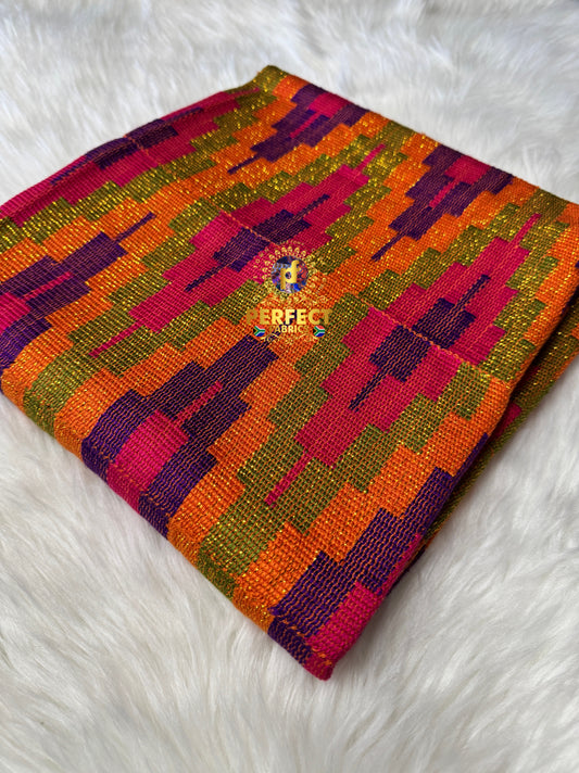 Orange, Pink, Purple & Olive Ashanti Kente