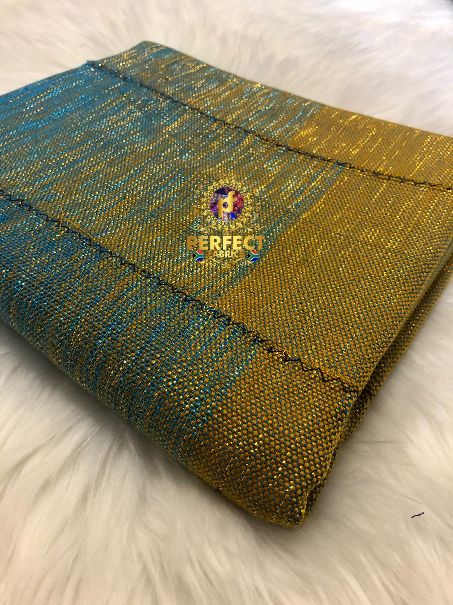 Gold & Blue Tones Ombre Shimmery Plain Ashanti Kente