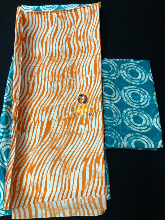 Blue & Orange Adire Silk Set