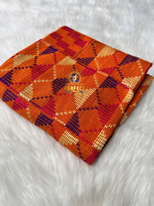 Orange, Purple, Cream & Pink Ashanti Kente