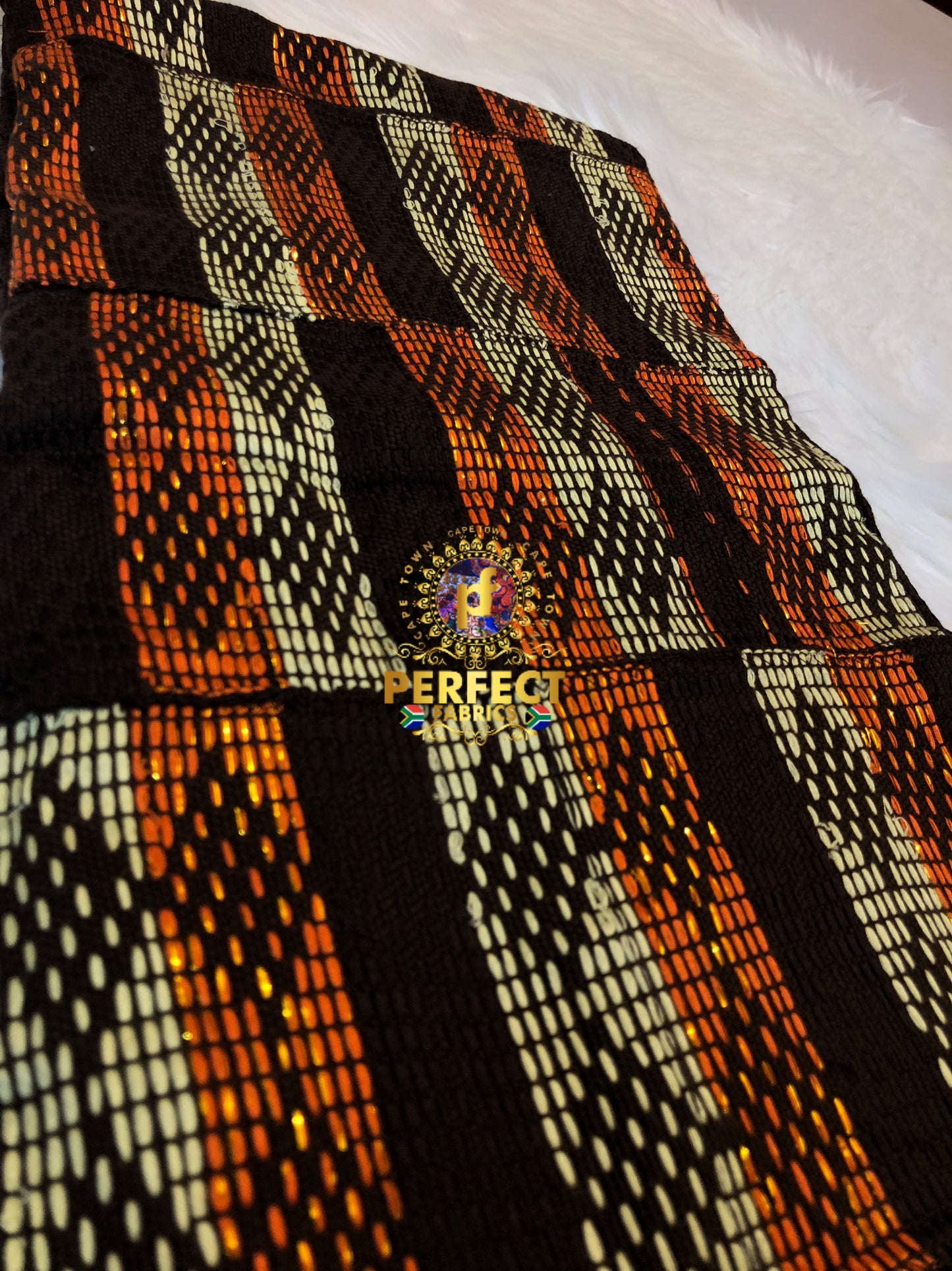Brown, Cream & Orange Ashanti Kente