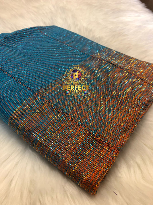 Blue,Orange & Gold Ombre Shimmery Plain Kente