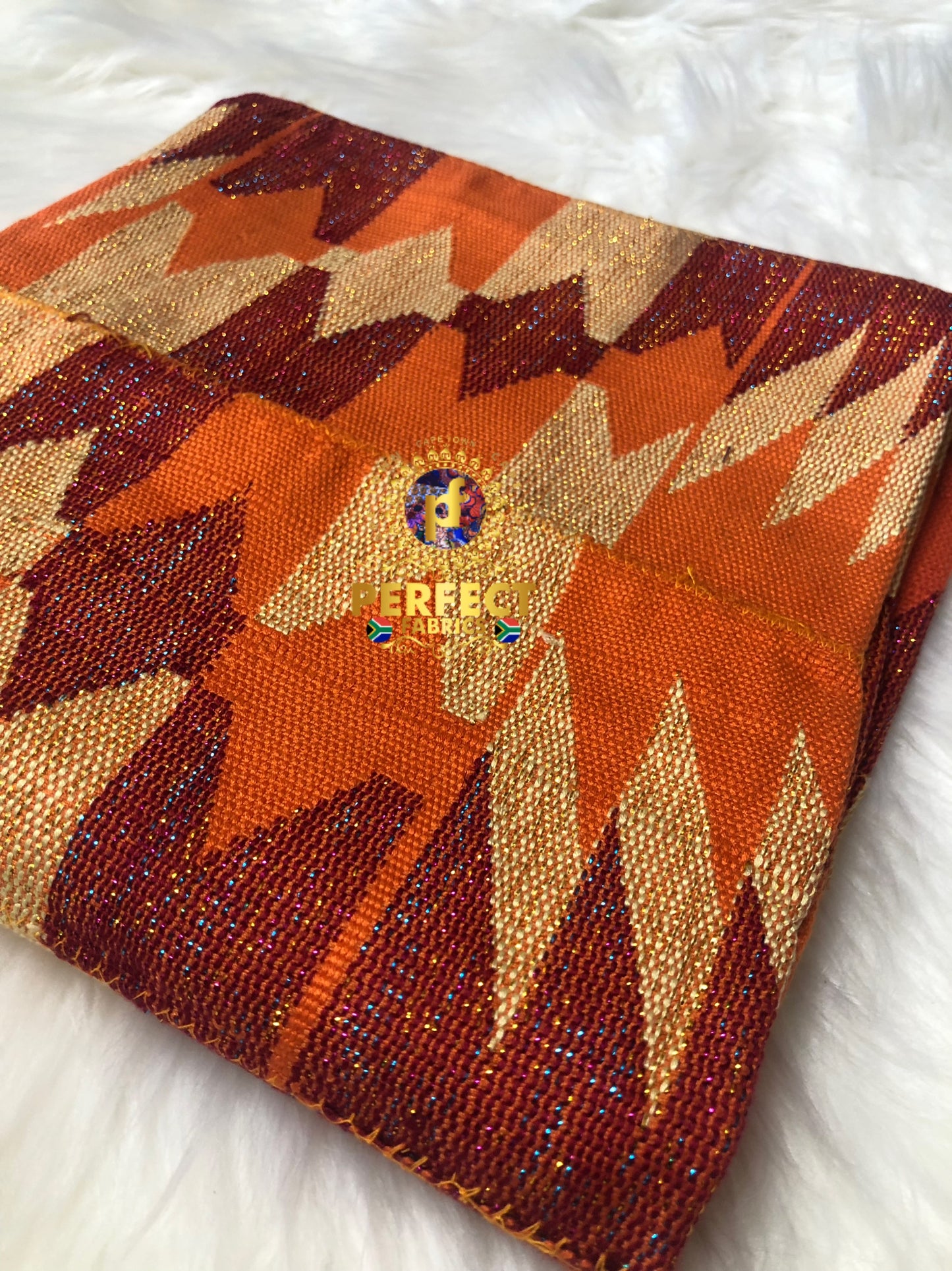 Maroon, Orange & Cream Ashanti Kente