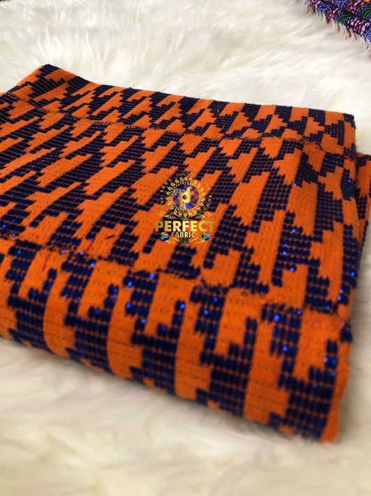 Orange & Blue Ashanti Kente