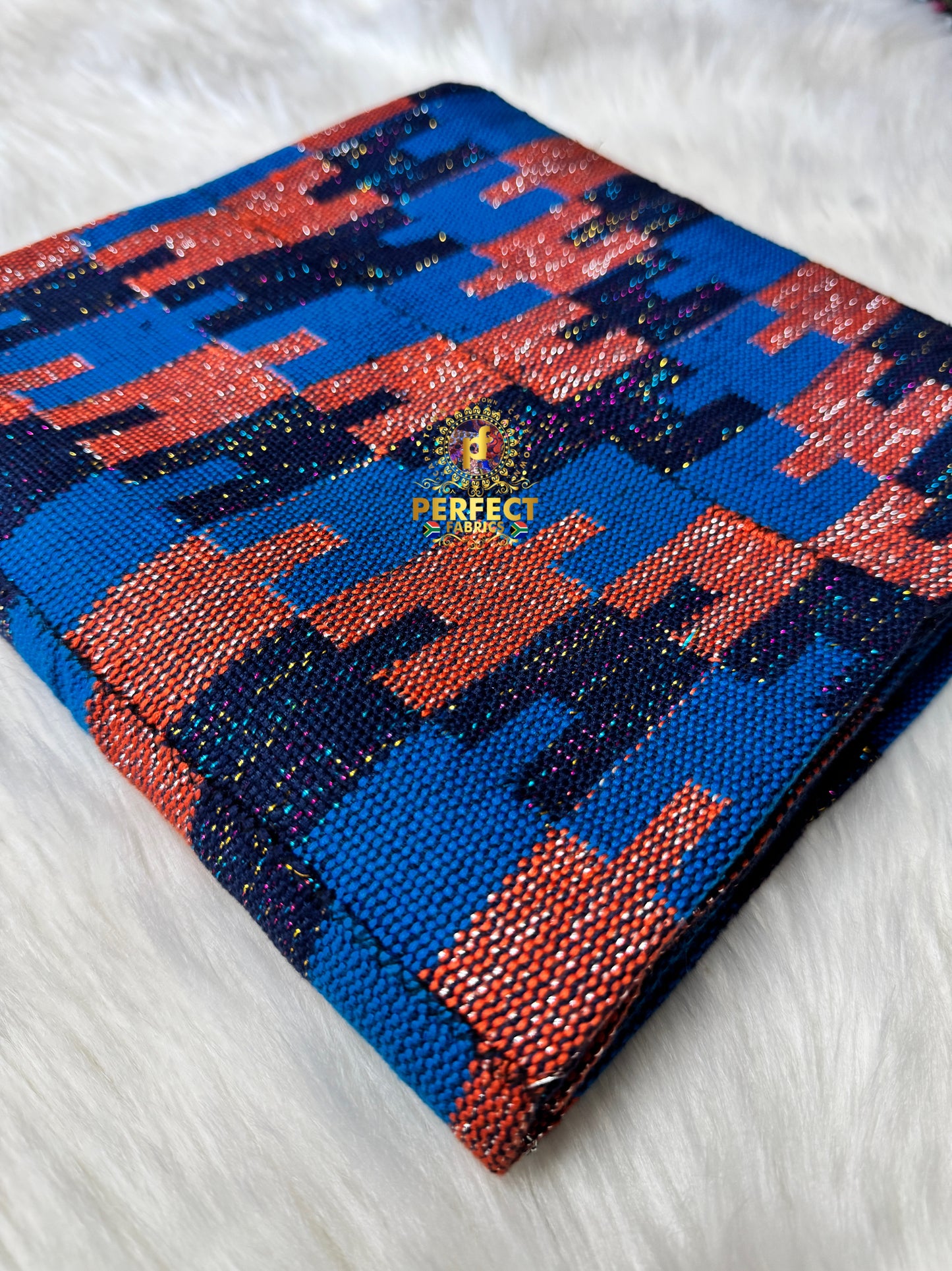 Blue Tones & Orange Ashanti Kente