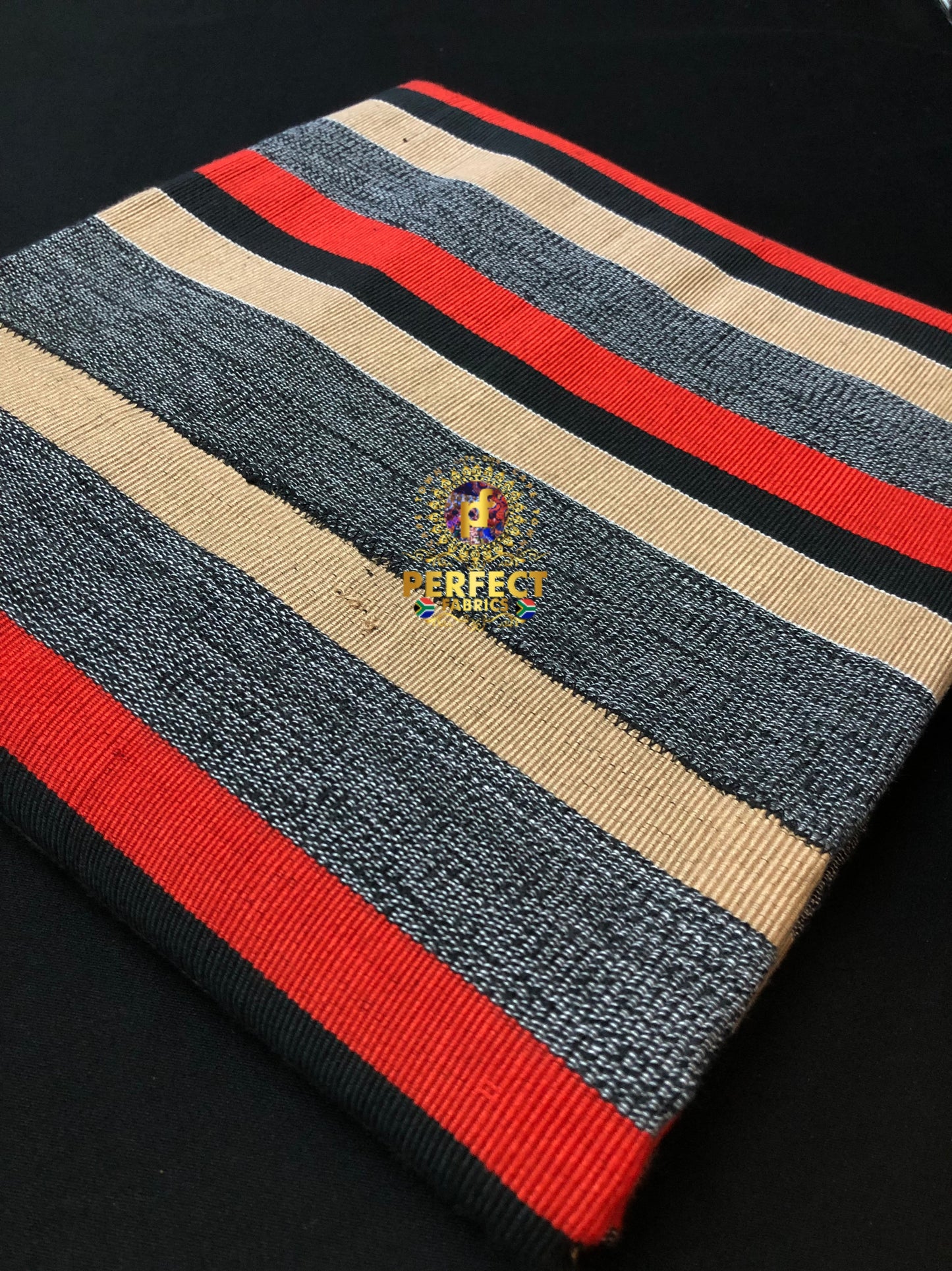 Beige, Red , Black Fugu Kente