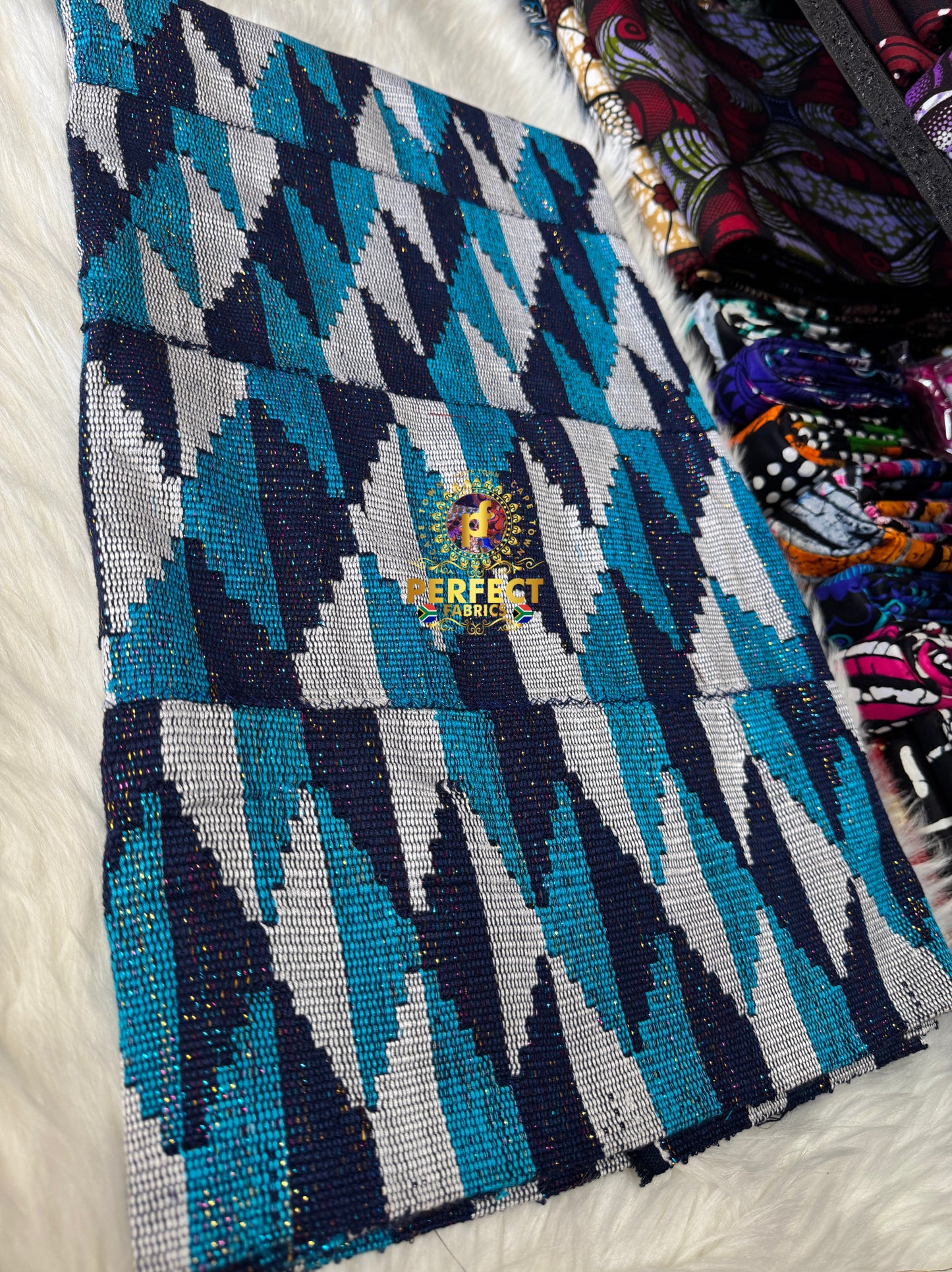 Blue Tones & White Ashanti Kente