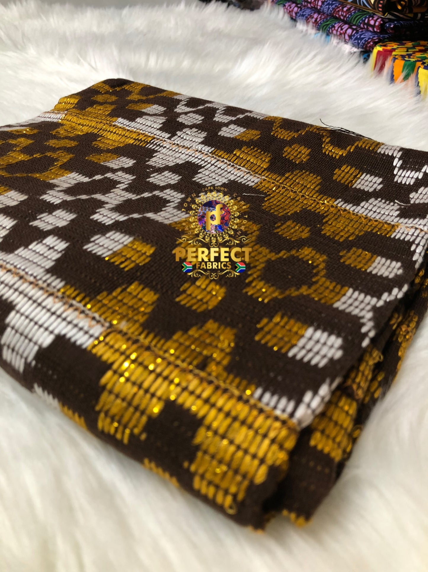 Brown, Gold & White Ashanti Kente