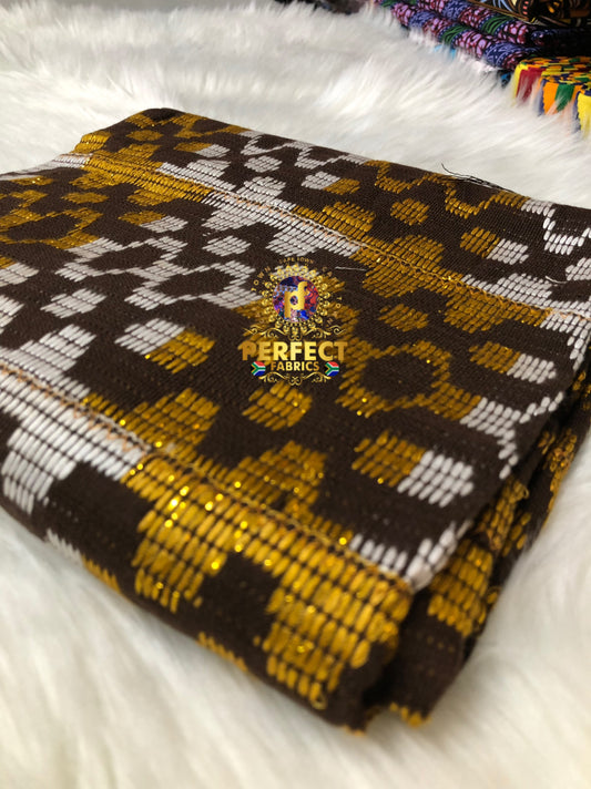 Brown, Gold & White Ashanti Kente