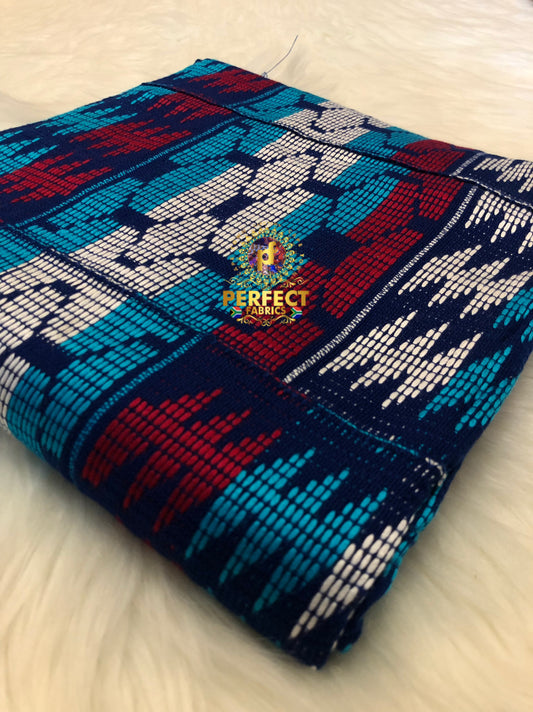 Unique Blue, White & Red Ashanti Kente