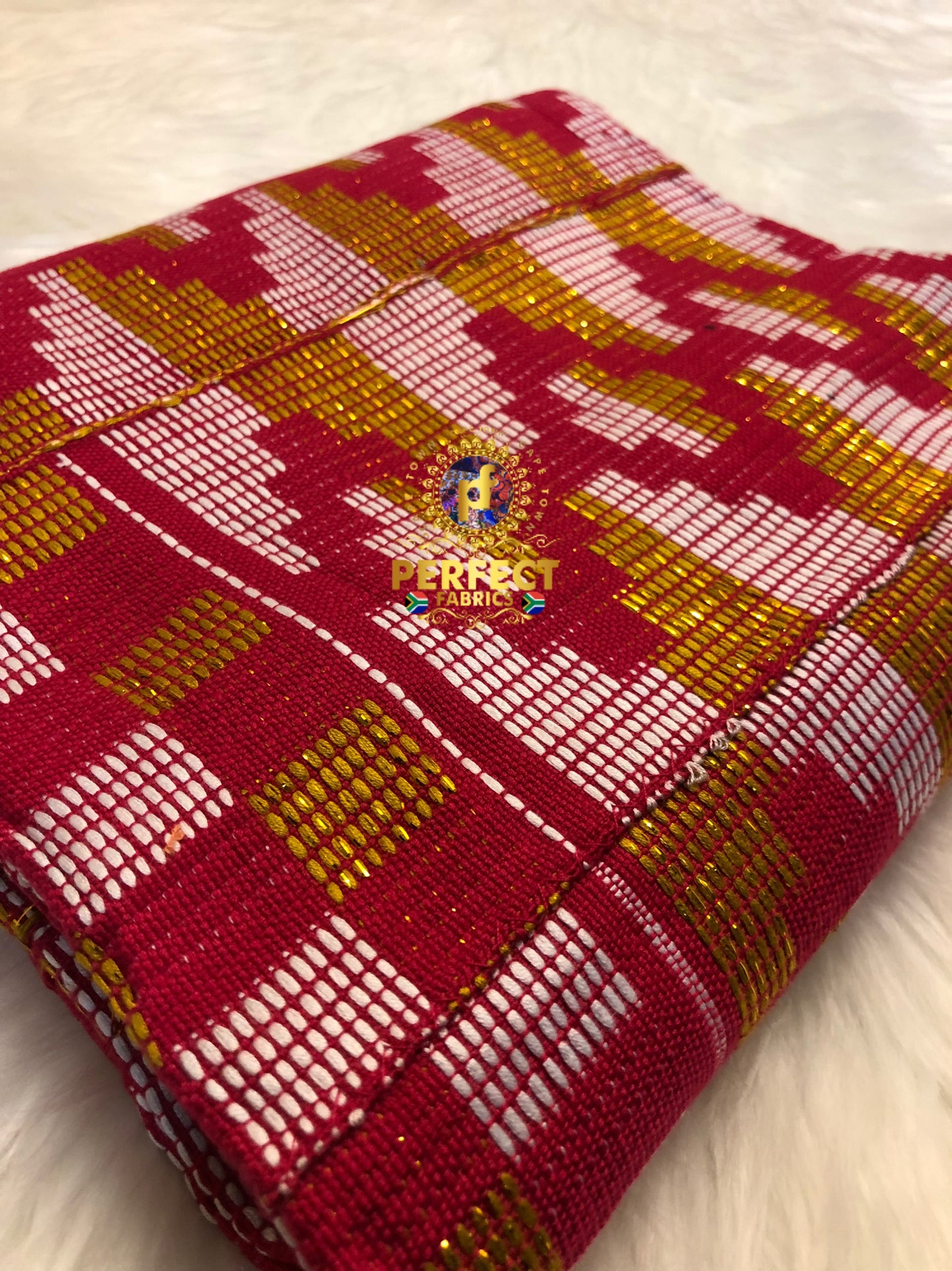 Pink, White & Gold Ashanti Kente