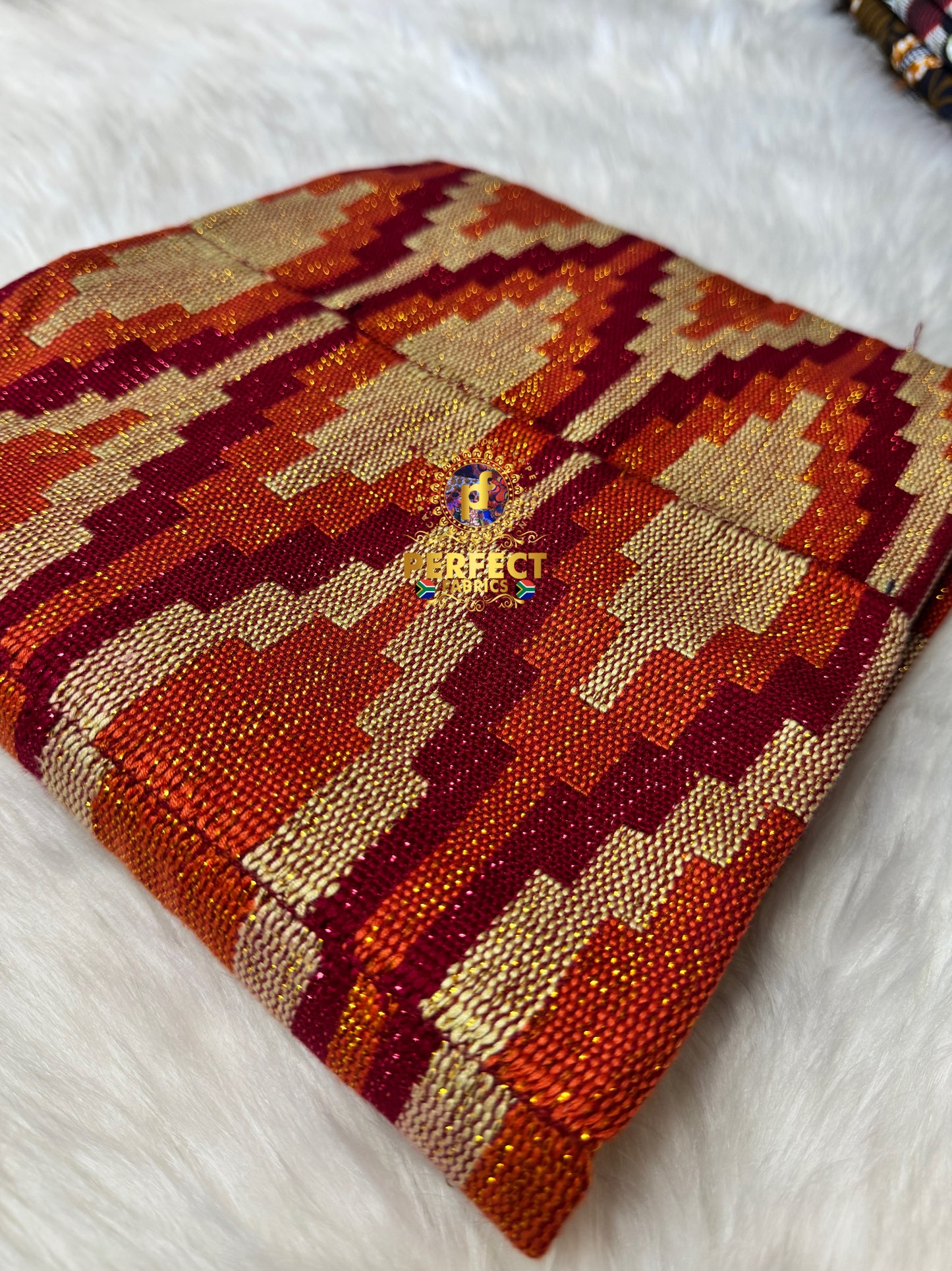 Maroon, Orange & Cream Ashanti Kente