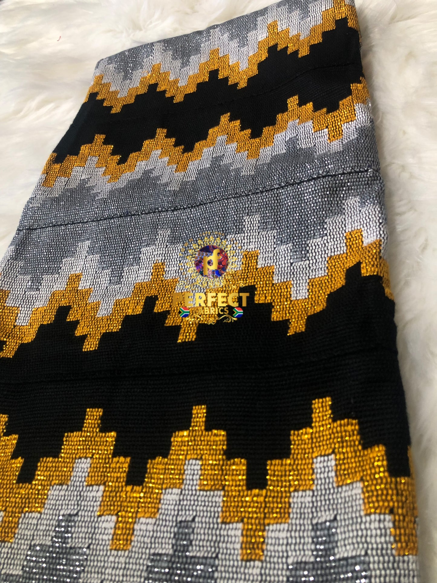 Gold, Grey & Black Ashanti Kente