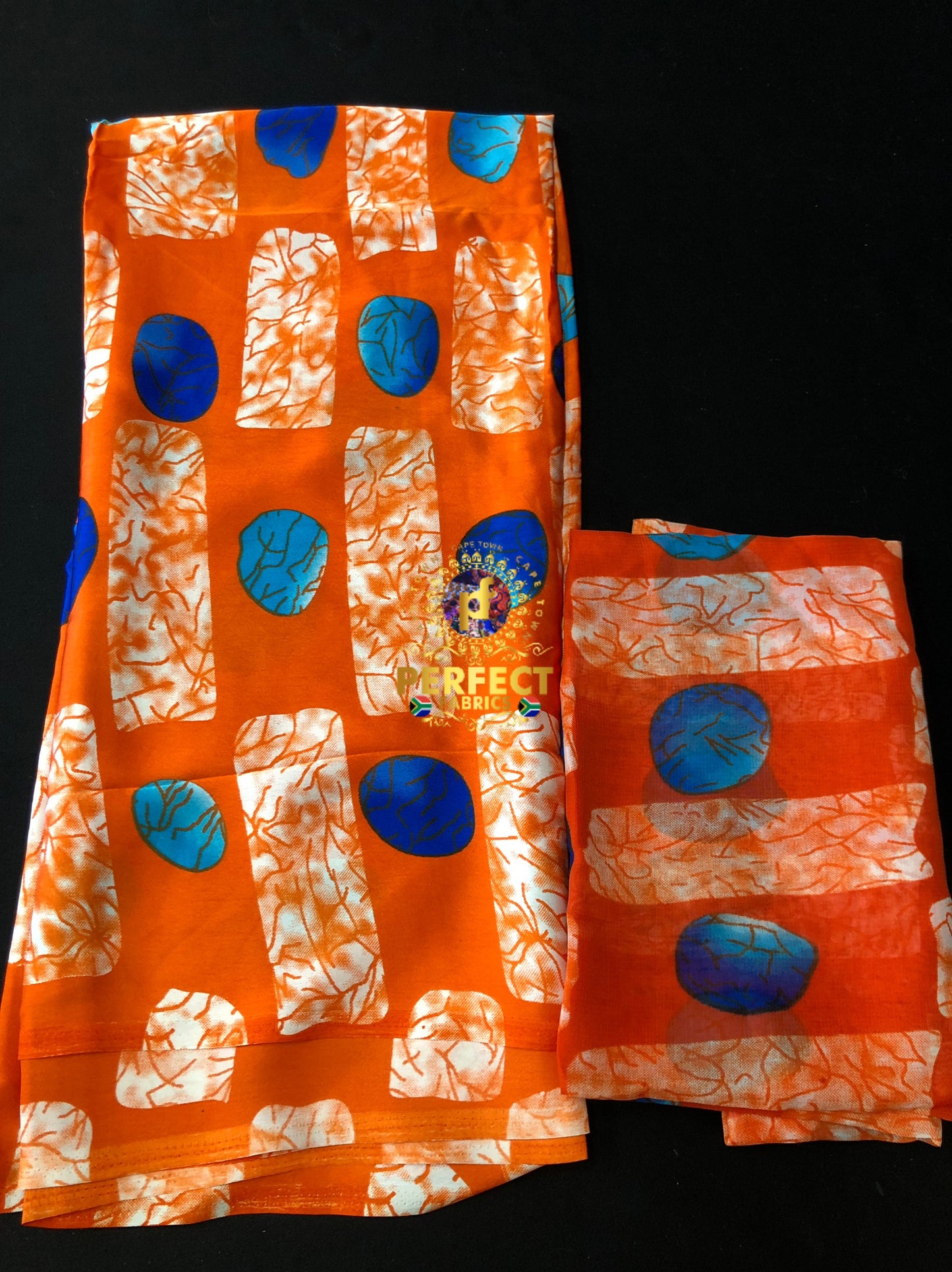 Orange & Blue Adire Silk Set