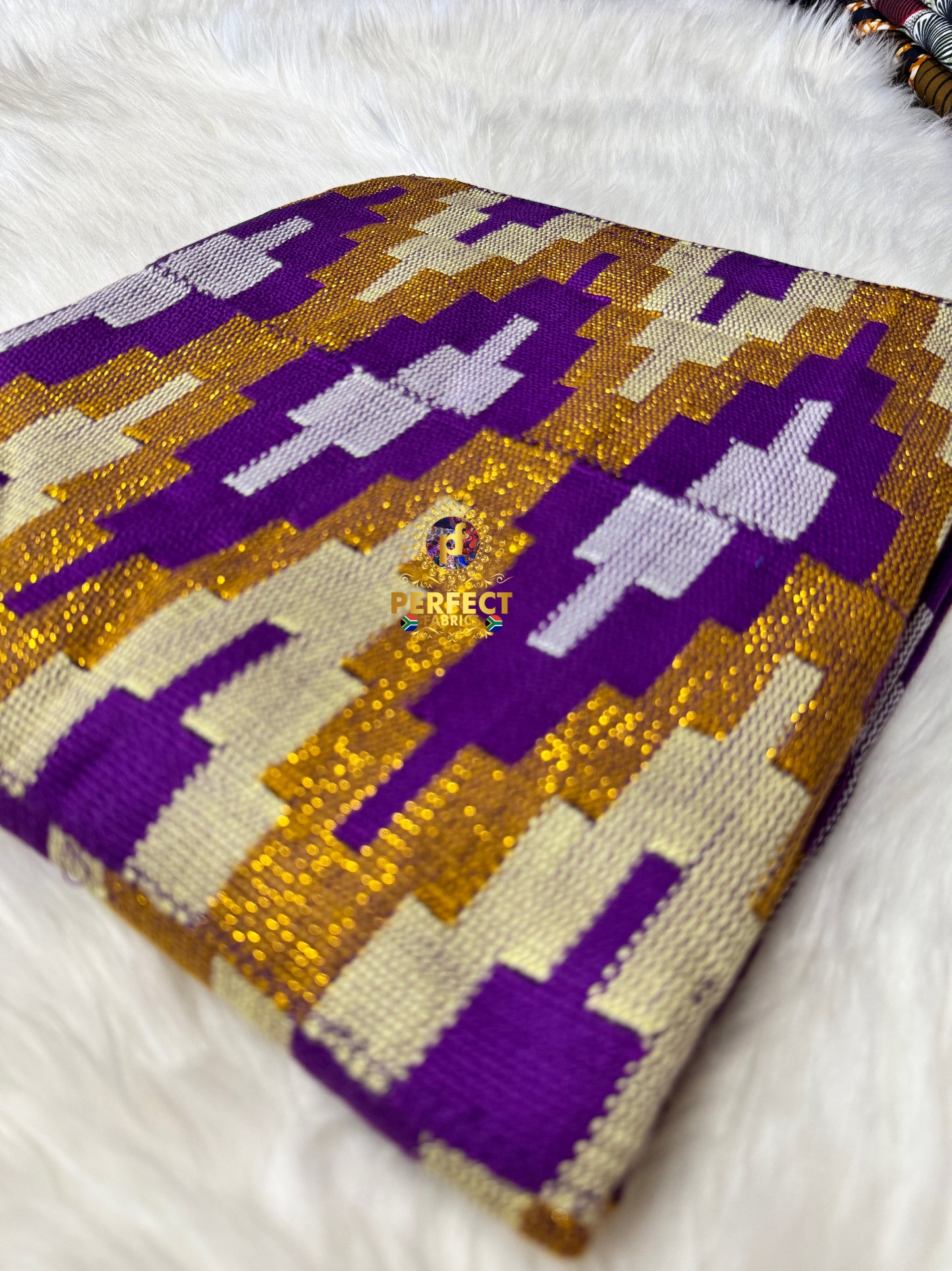 Purple, Gold & Cream Ashanti Kente