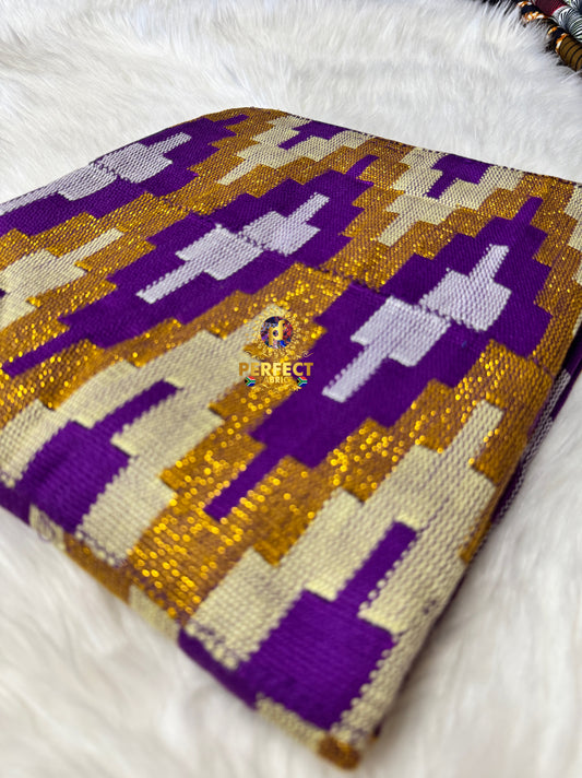 Purple, Gold & Cream Ashanti Kente