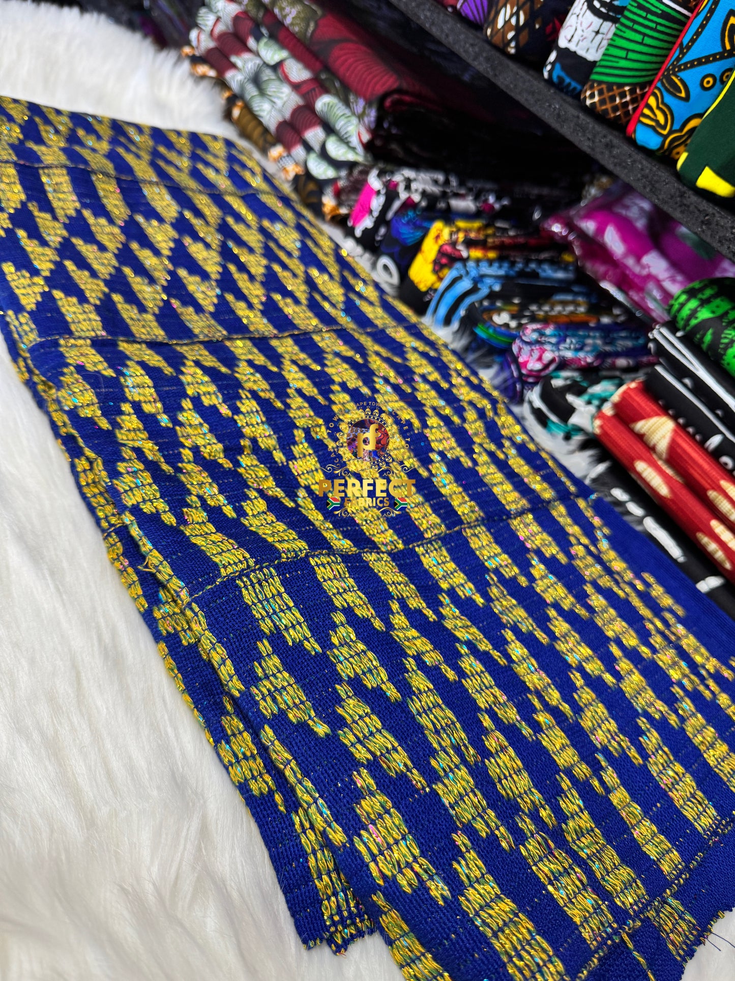 Blue With Mixed Gold Ashanti Kente