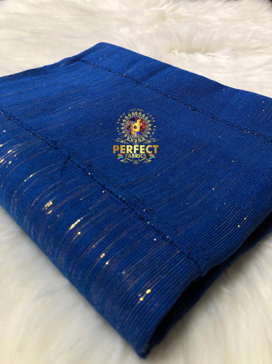 Ashanti- Blue with Gold Shimmery Plain Kente
