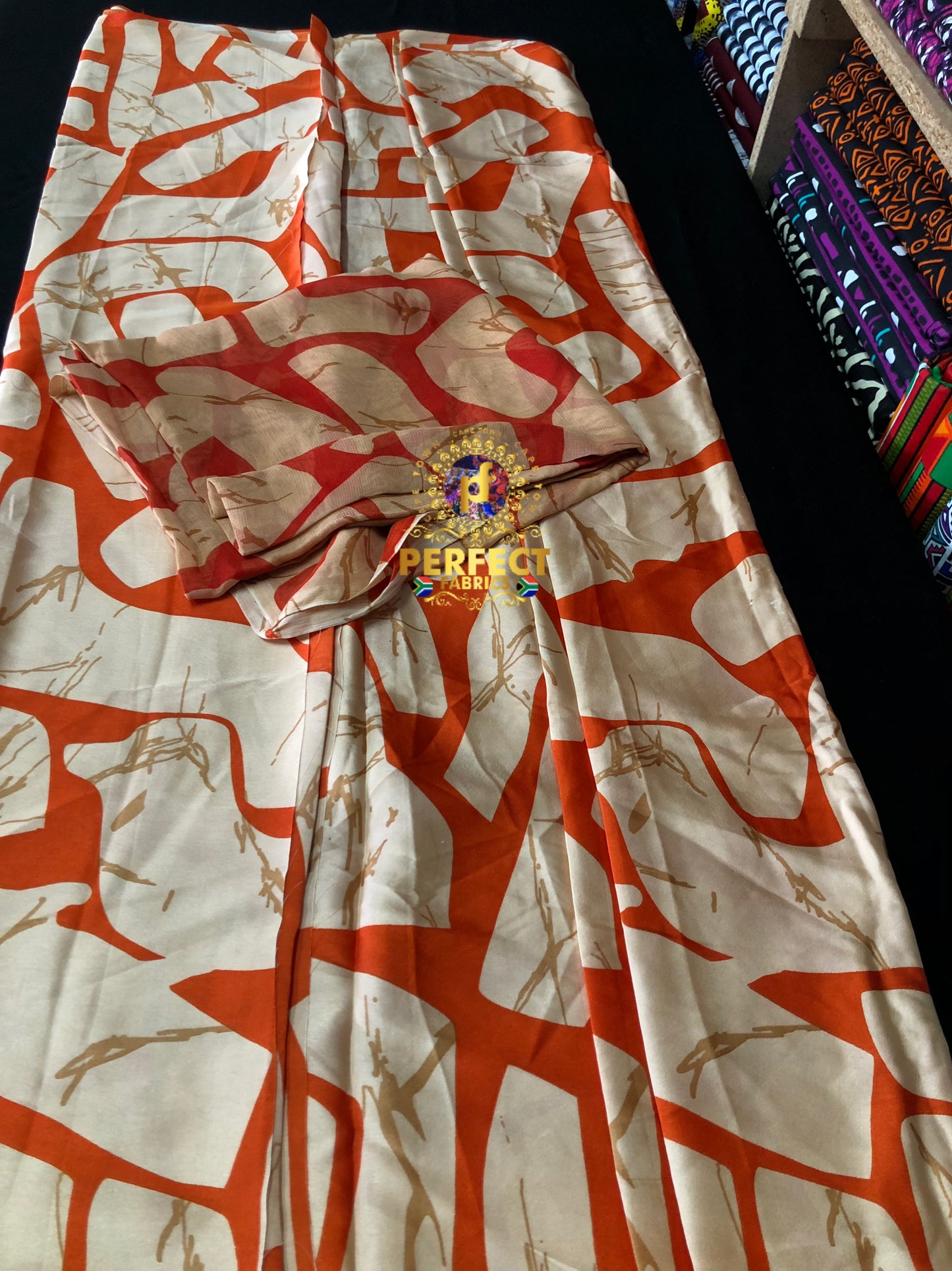 Orange & Beige Adire Silk Set