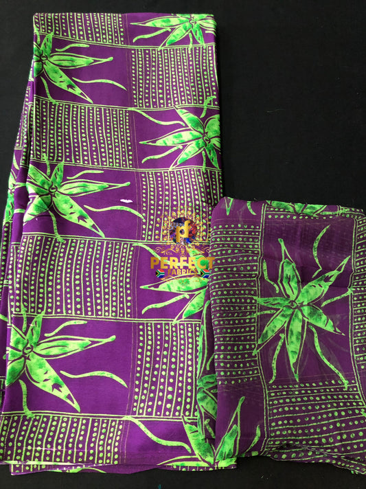 Purple & Green Adire Silk Set