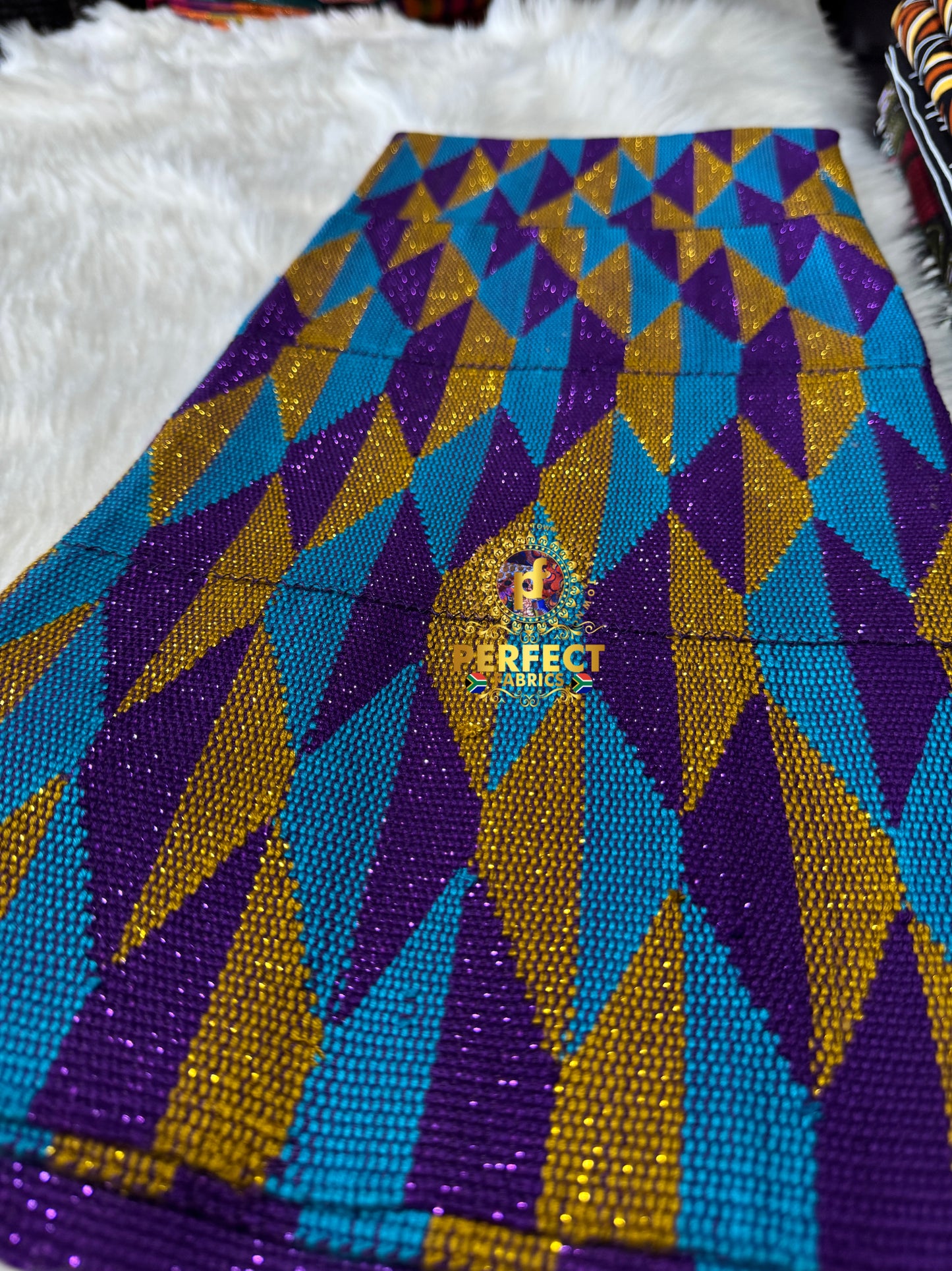 Purple, Sky Blue & Gold Ashanti Kente