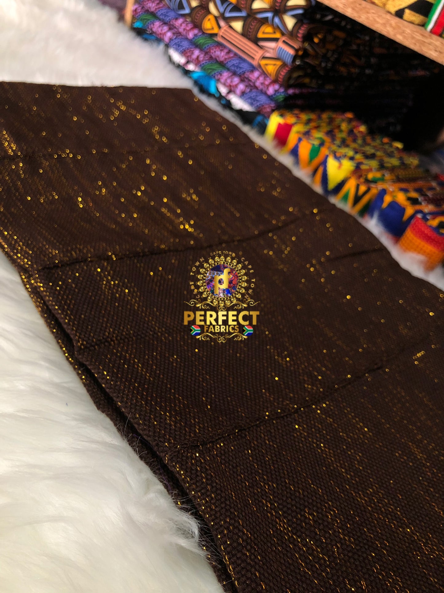 Ashanti- Brown Shimmery Plain Kente