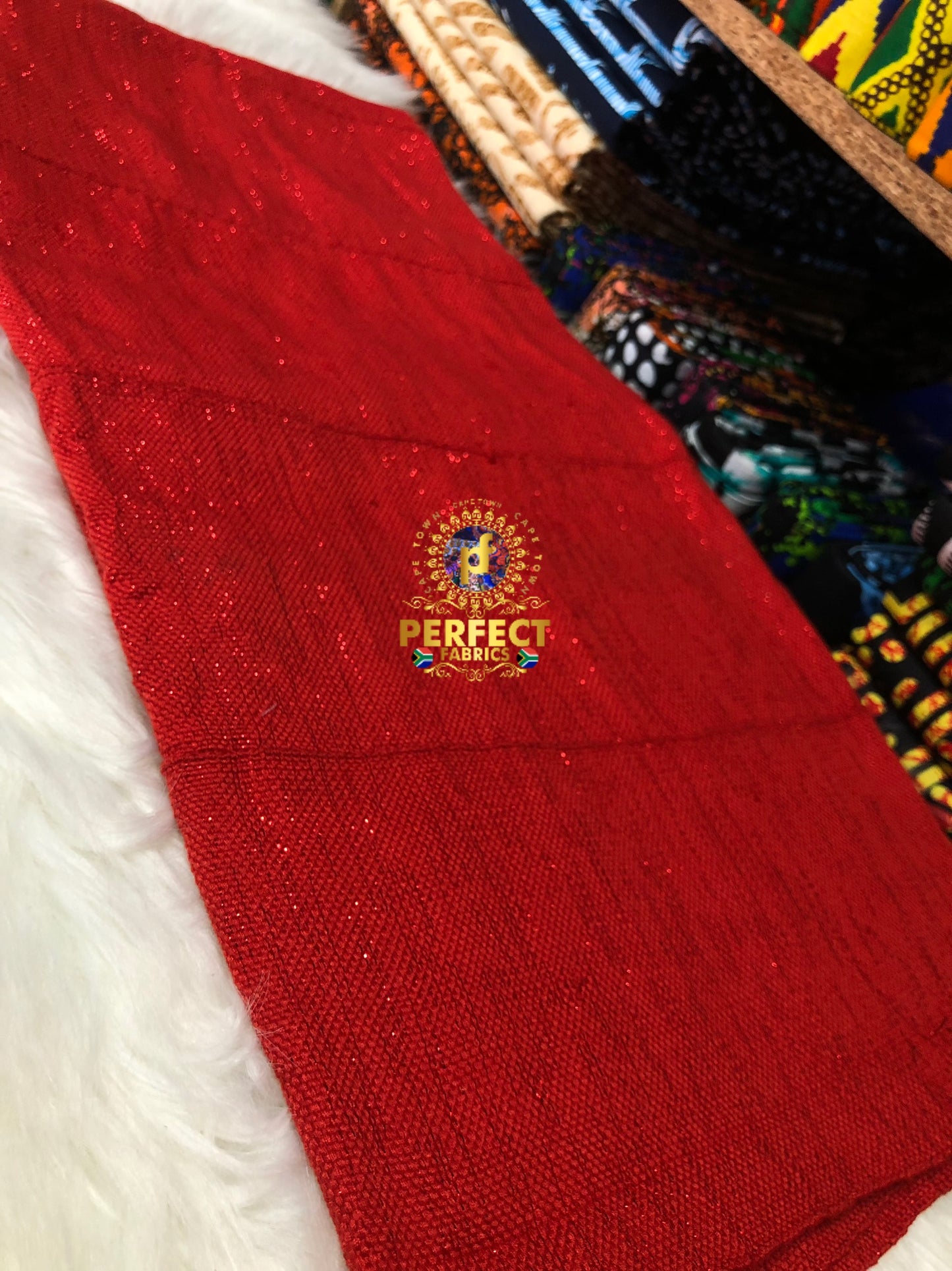 Ashanti- Red Shimmery Plain Kente