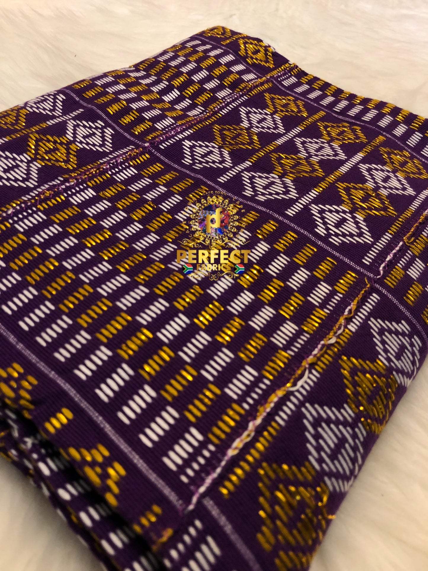 Purple, White & Gold Ashanti Kente