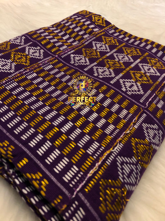 Purple, White & Gold Ashanti Kente