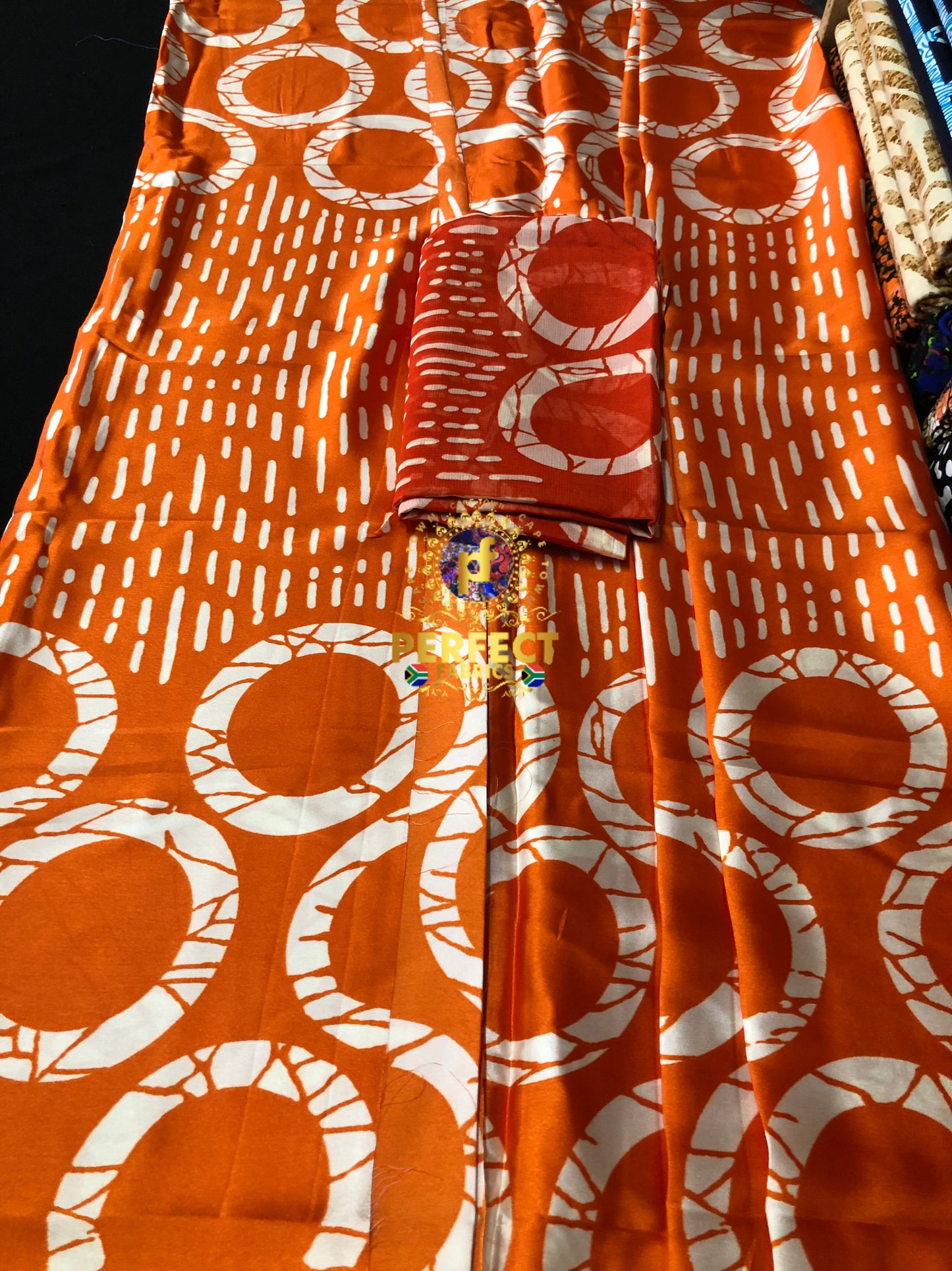 Orange & White Adire Silk Set