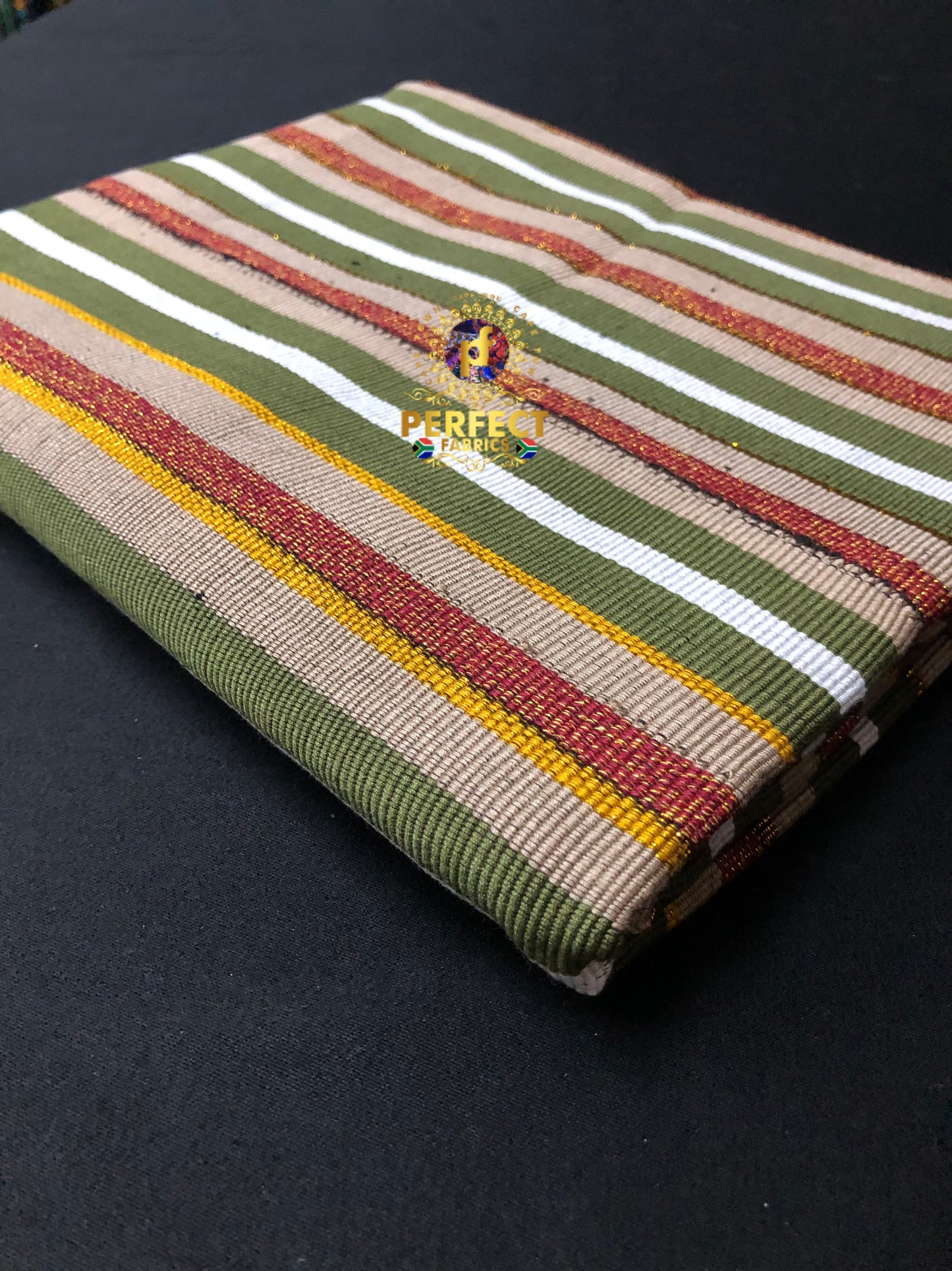 Sage Green,Red,Brown& White Fugu Kente