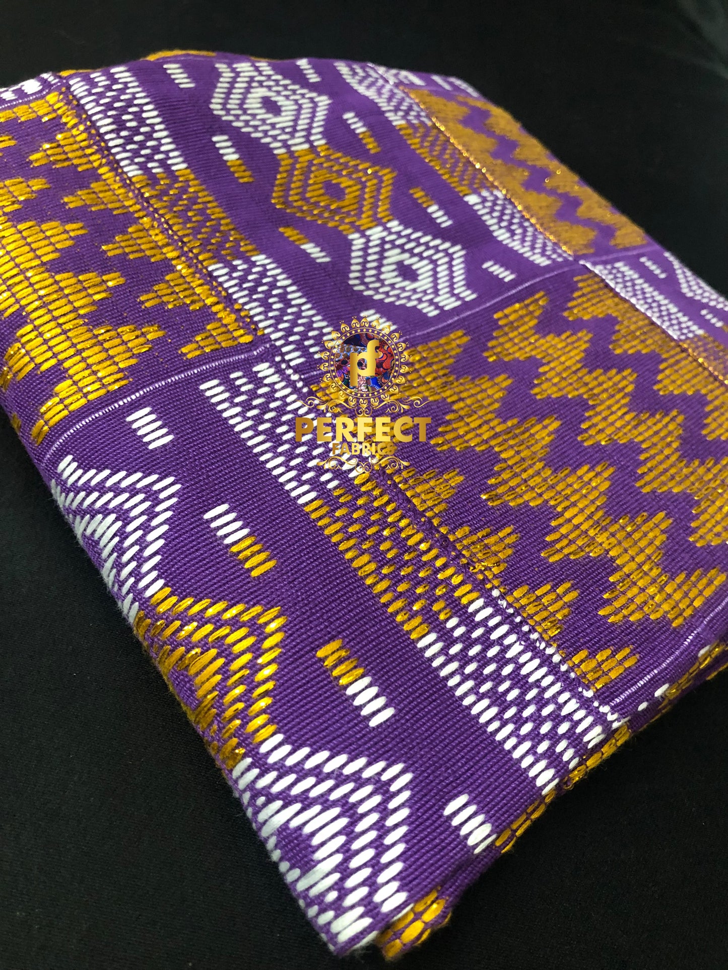 Purple,White & Gold Ashanti Kente