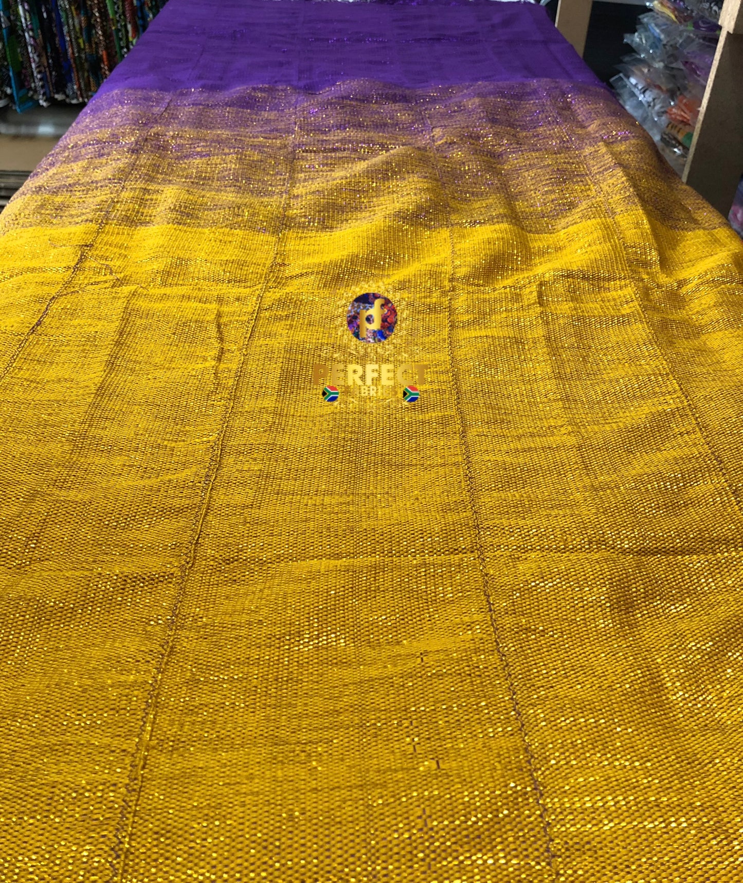 Purple & Gold Ombre Shimmer Plain Kente