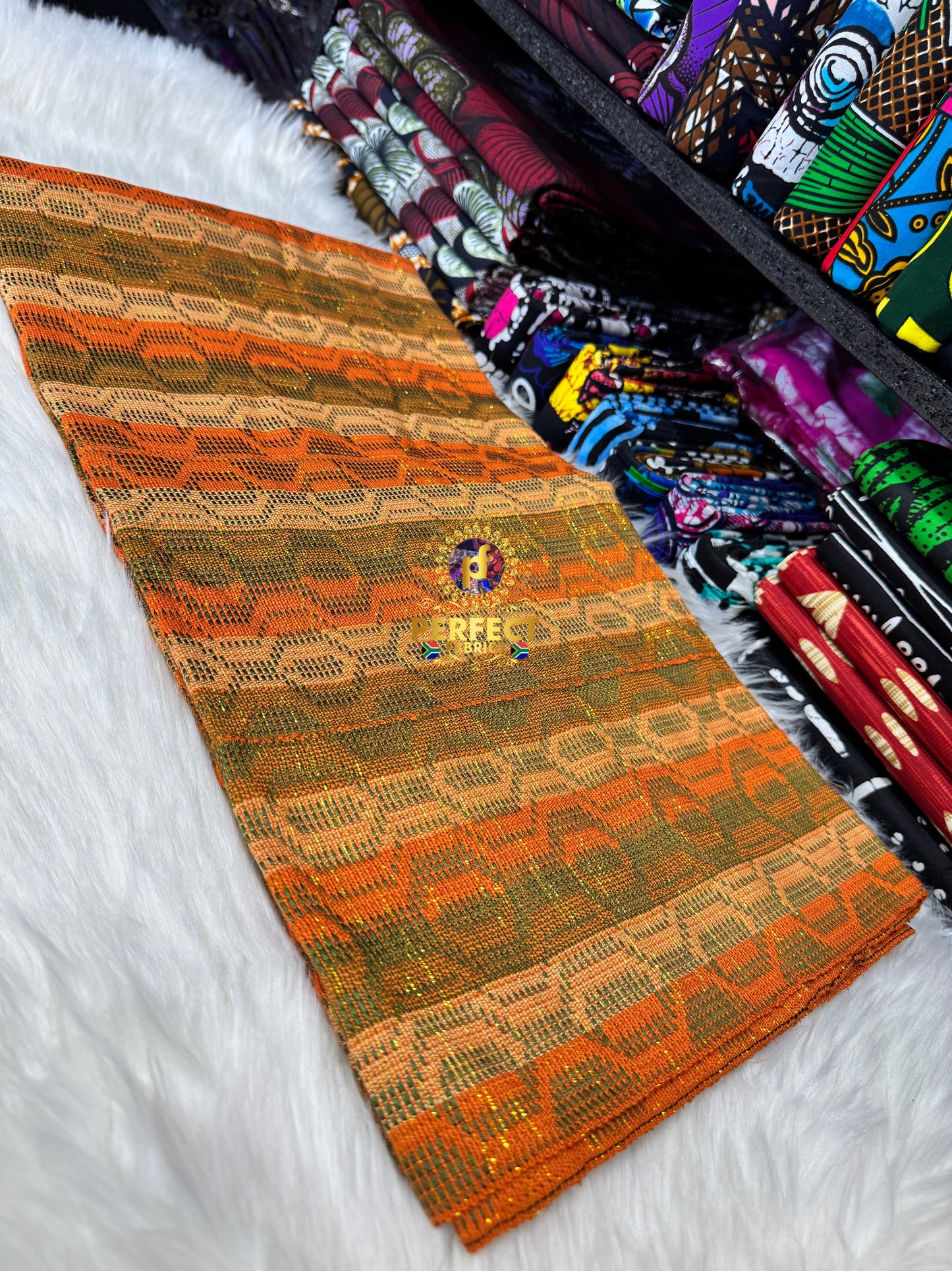 Olive Green & Orange Ashanti Kente