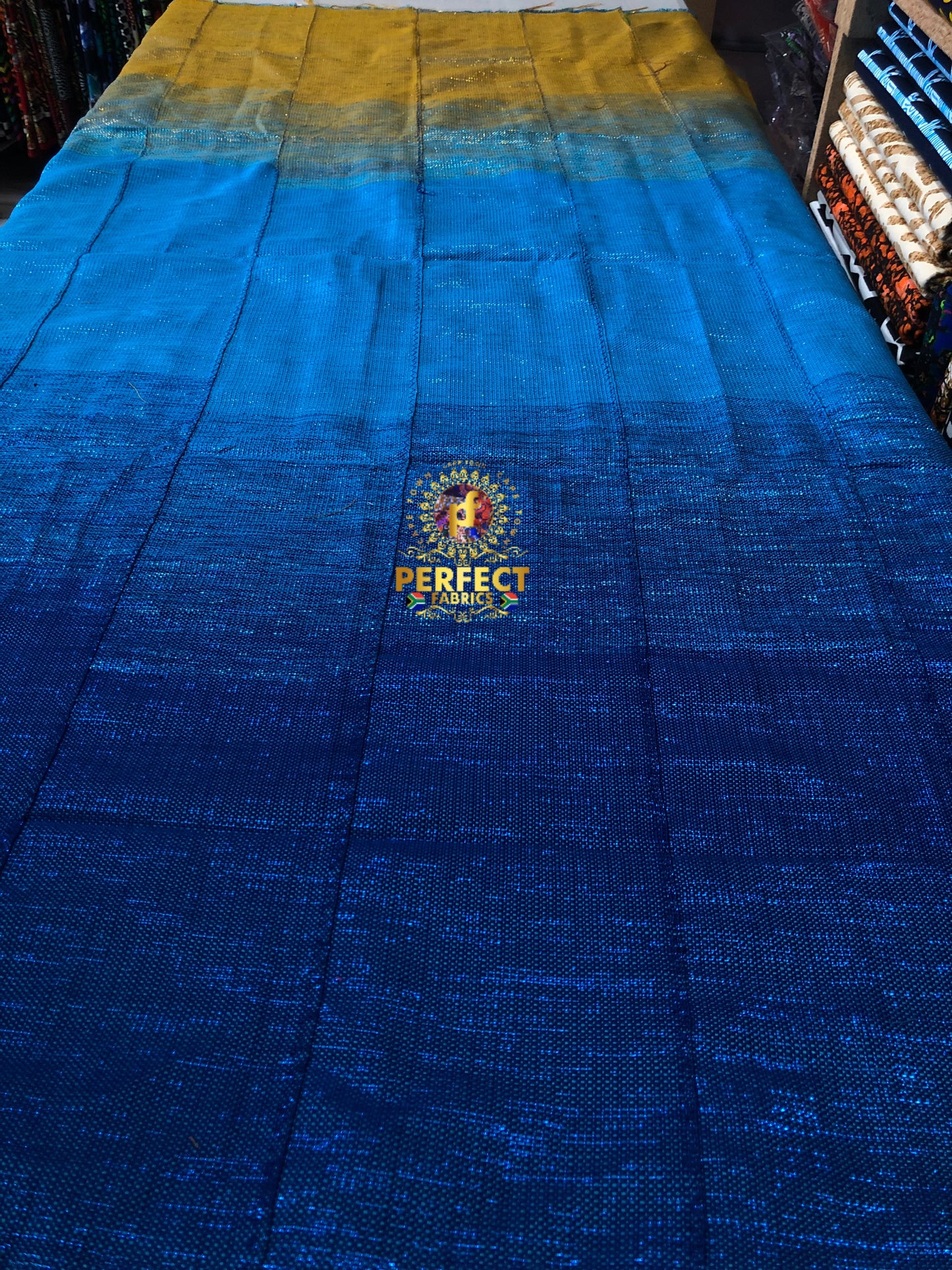 Gold & Blue Tones Ombre Shimmery Plain Ashanti Kente