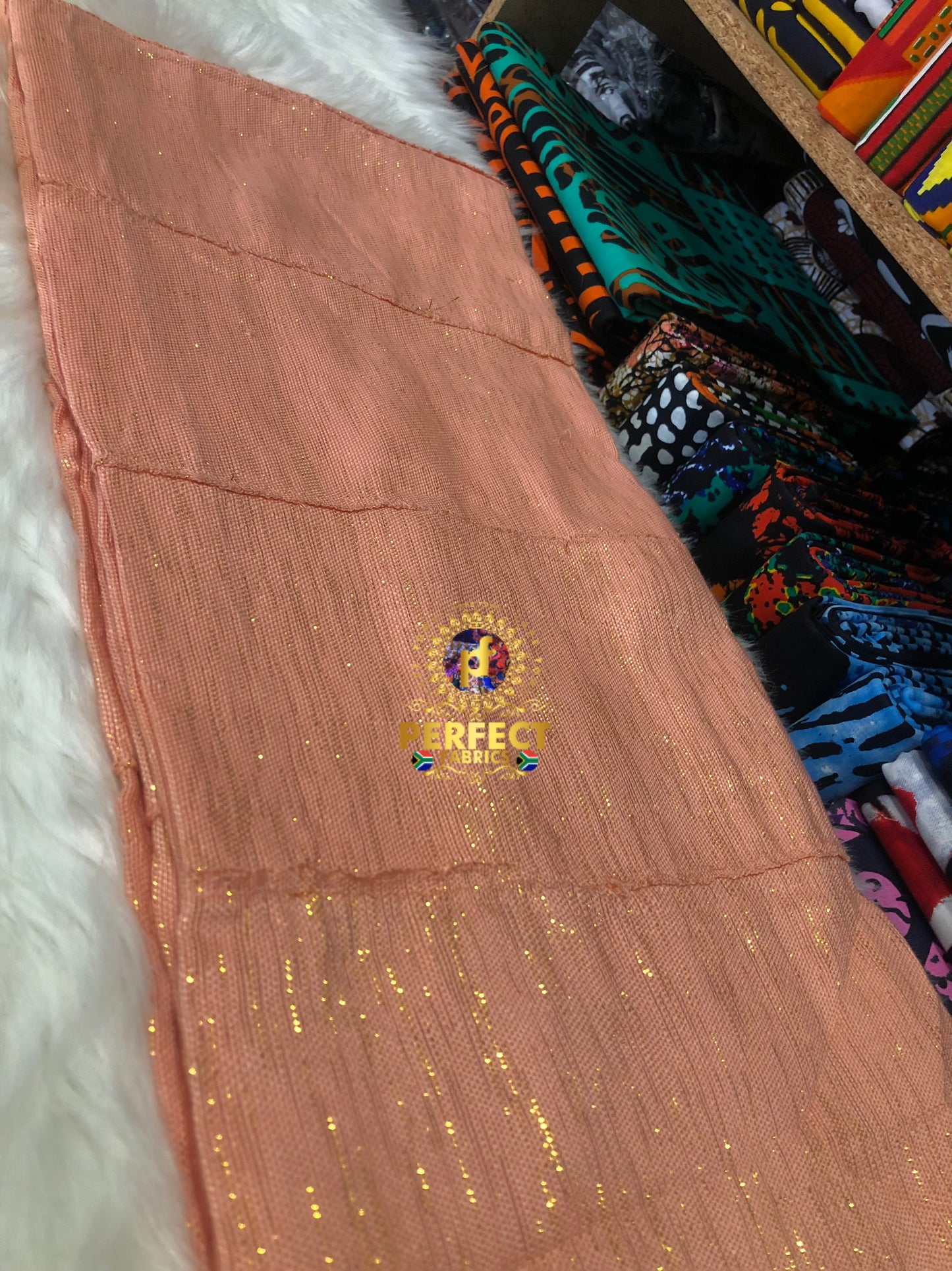 Ashanti - Peach Shimmery Plain Kente